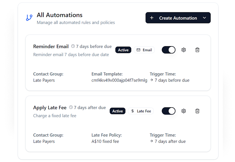 Automate late fees with flexible calculation methods